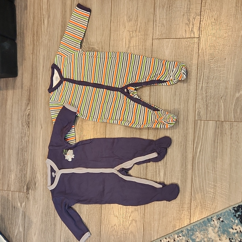 EUC (2) Luvable friends Infant Boys sz LG 6-9 mos. One piece button front